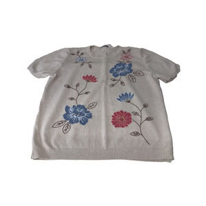 Vintage Alfred Dunner Women’s Embroidered Short Sleeve Tan Sweater Size Medium